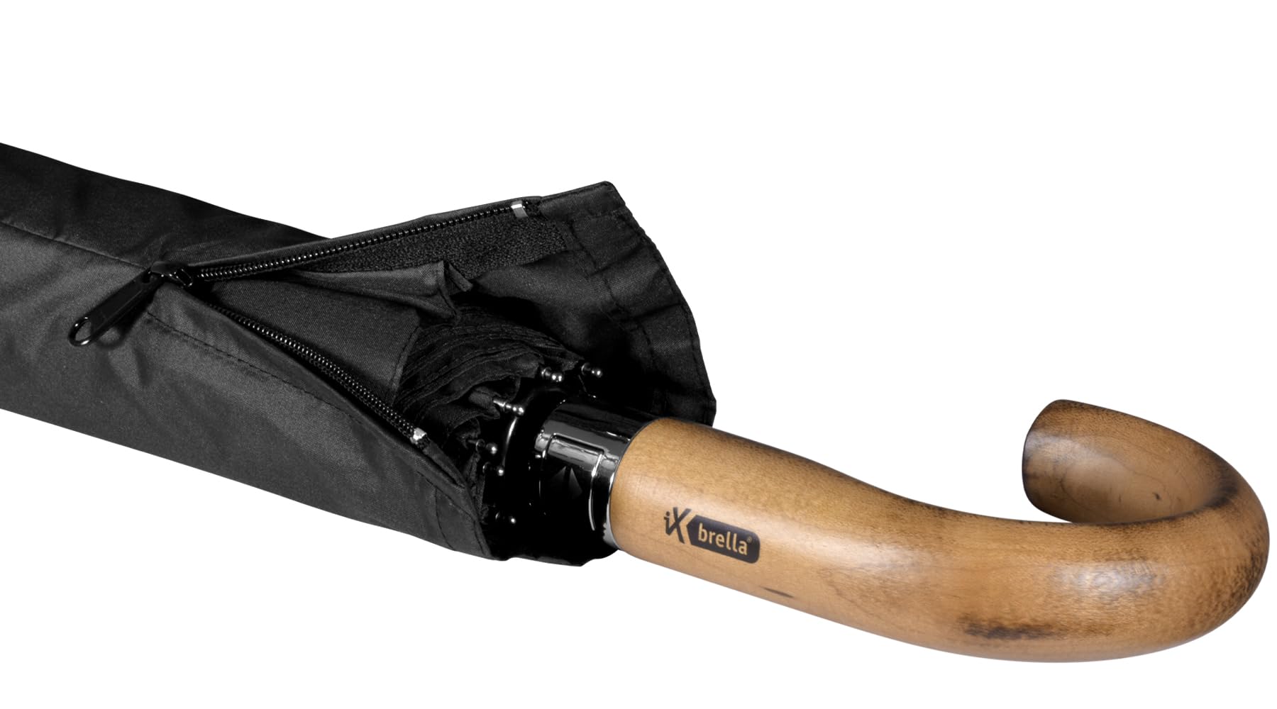 iX-brella - Sombrilla XXL para hombre de 121 cm con mango de madera auténtica y cierre automático