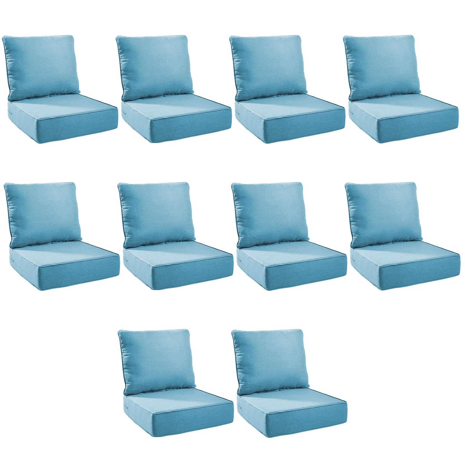 Outdoor Cushion Set for Patio Furniture, UV Resistant, Water Resistant - 6 Inch Thick Foam Garden Cushions – 22x24 Inch Patio Seat Covers for Chair/Sofa/Couch | Light Blue | 10-Pack |