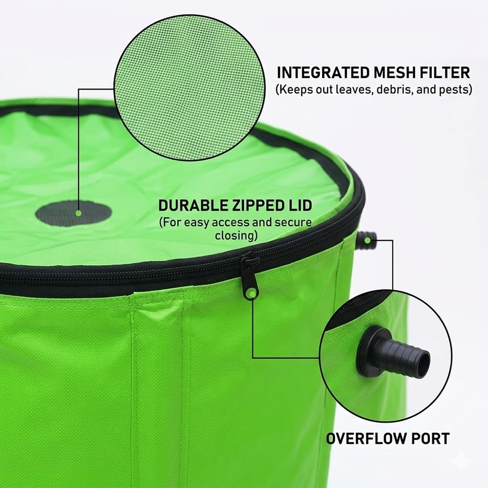 Barile di Raccolta dell'Acqua piovana Pieghevole da 66 galloni Serbatoio di Raccolta dell'Acqua in PVC Resistente con Rubinetto del Filtro e valvola Inferiore
