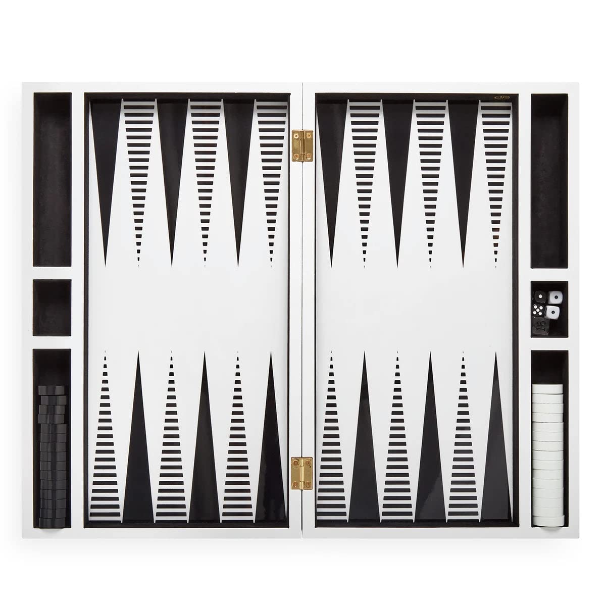 Jonathan Adler - Op Art Backgammon Set – Nero/Bianco – Legno/Laccato – Nero/Bianco – (LxLxA) 47 x 29 x 11 cm
