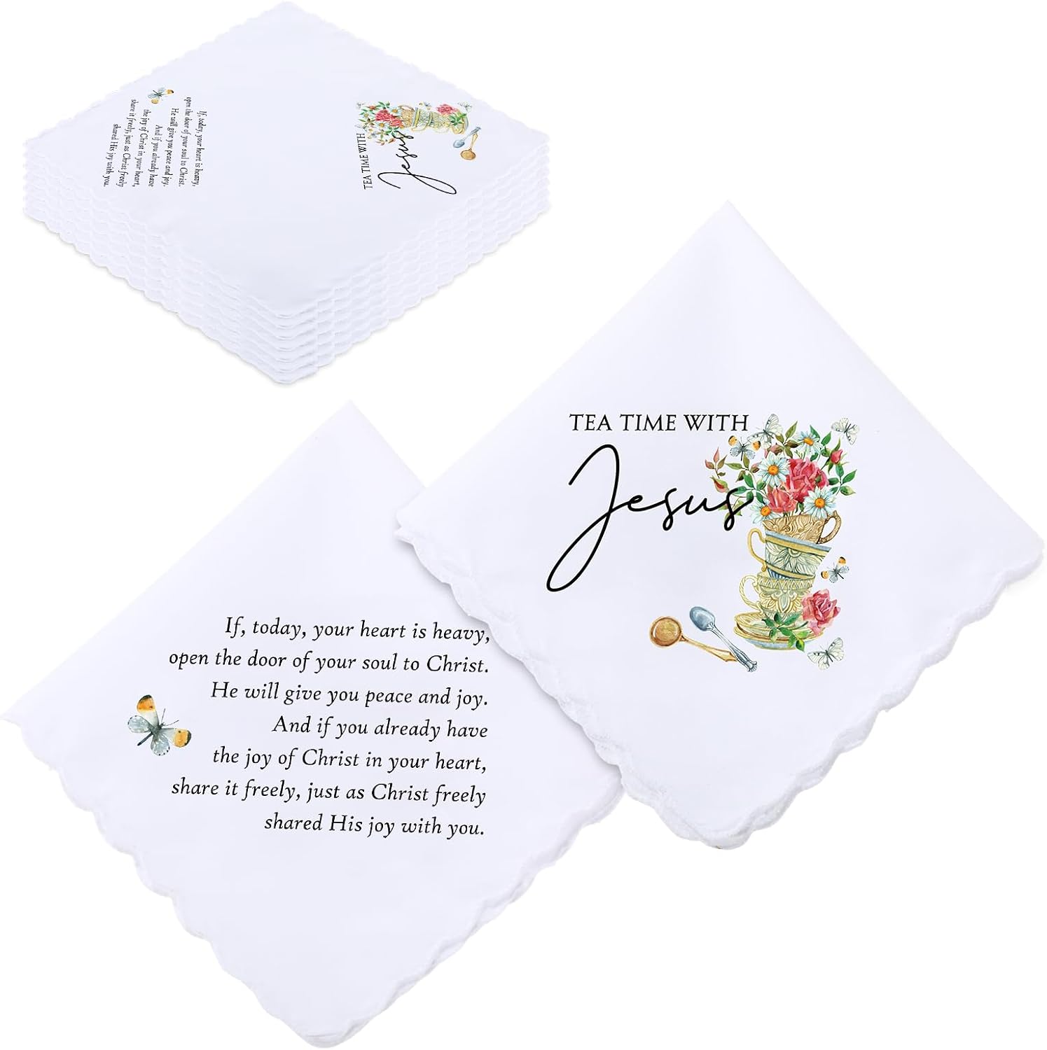 SmoothNovelty 25 Pcs Christian Bible Verse Handkerchiefs for Women Tea Party Favors Floral Scripture Prayer Handkerchiefs Religious Mothers Day Gifts Bulk