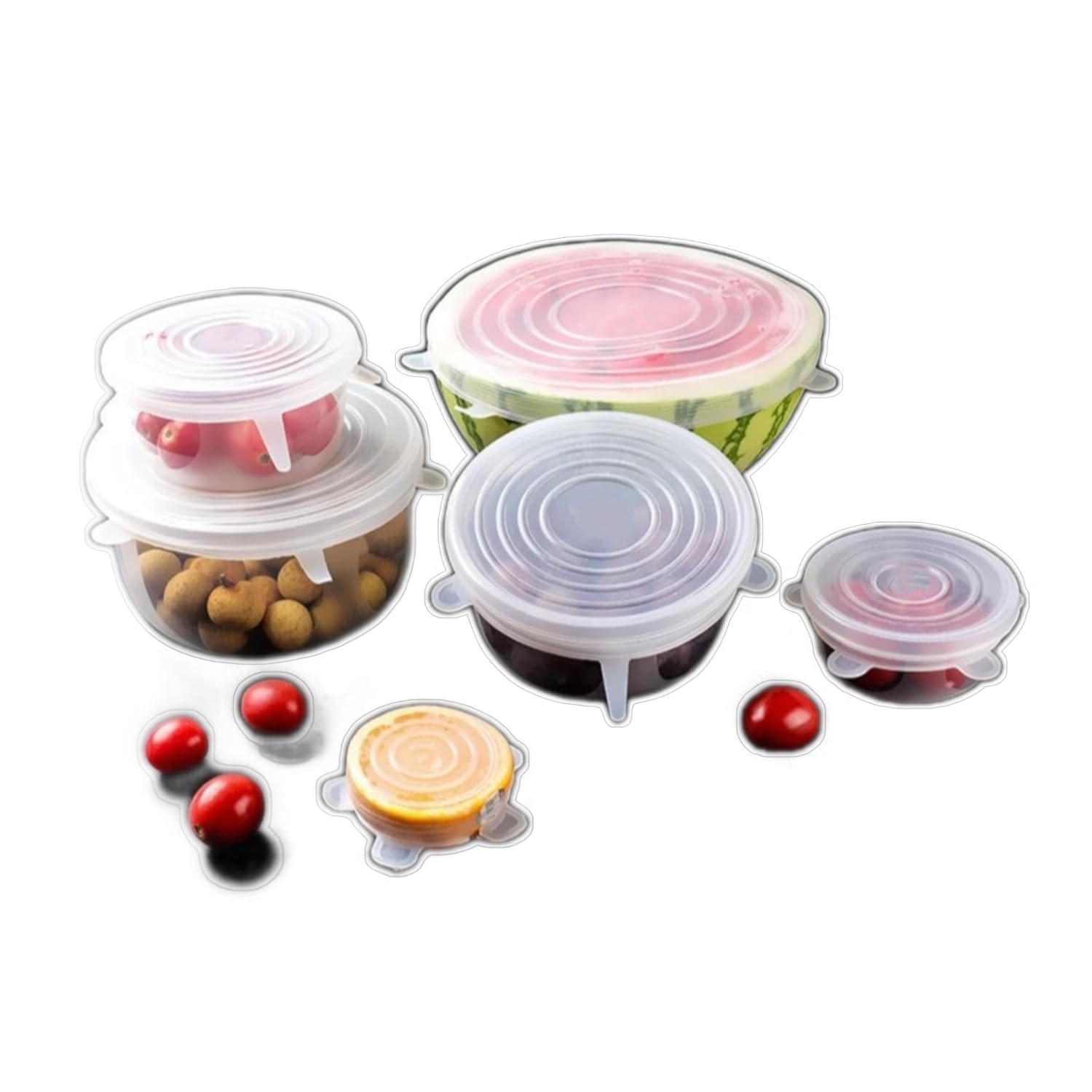 6pcs Reusable Food Covers - Stretchable Silicone Lids, 6 Sizes 2.4-7.3" White