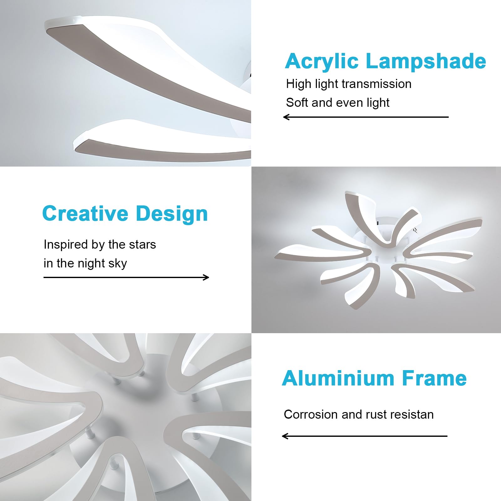 Osairous Modern LED Ceiling Lights, 50W Creative 5-V Shape LED Ceiling Lamp - Image 4