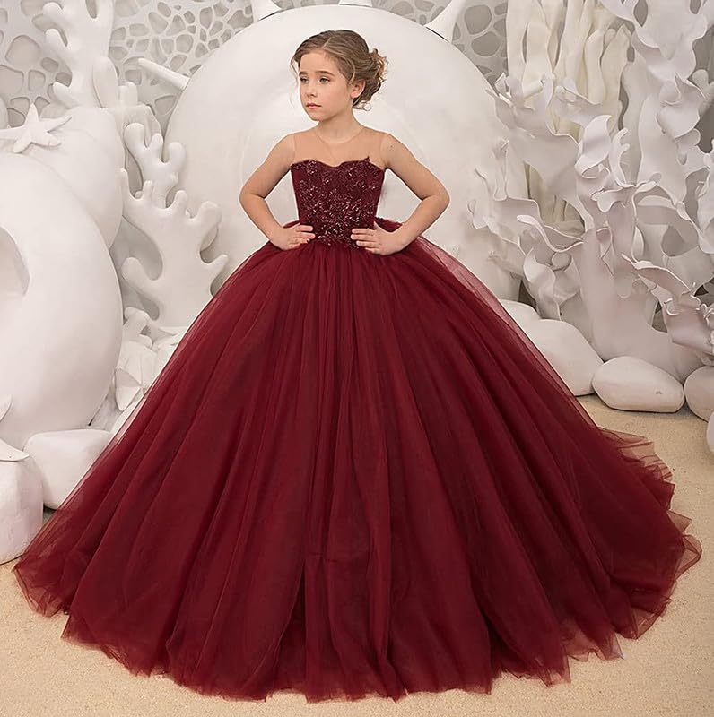 Girls Pageant Dress Beaded Appliques Flower Girl Dresses Tulle Sleeveless Long Party Ball Gown for Kids Dress3
