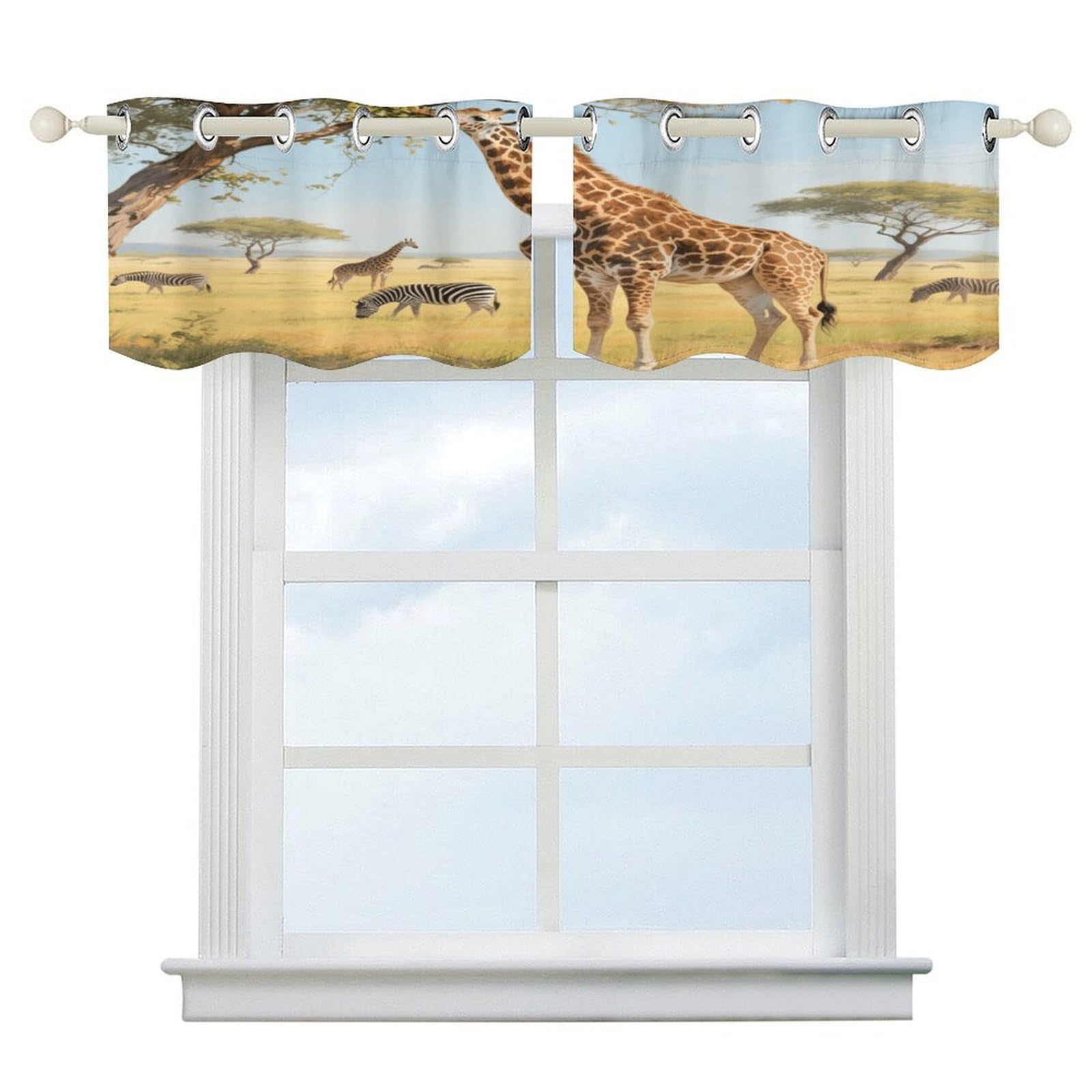 Fekiloot Style Giraffes Nibbling Leaves Short Curtains Valance Curtain