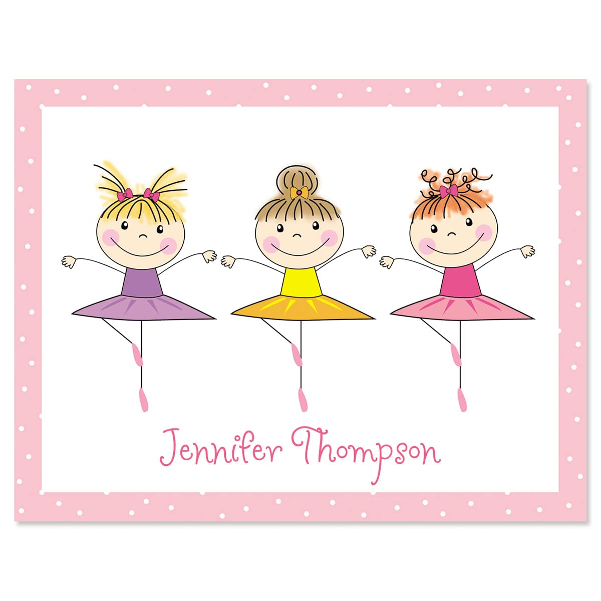 Current Tiny Dancer Ballet Kids Personalized Note Cards - 24 Cards with White Envelopes, 4¼ x 5½ Inch Size, Blank Stationery, Add Names or Text, For