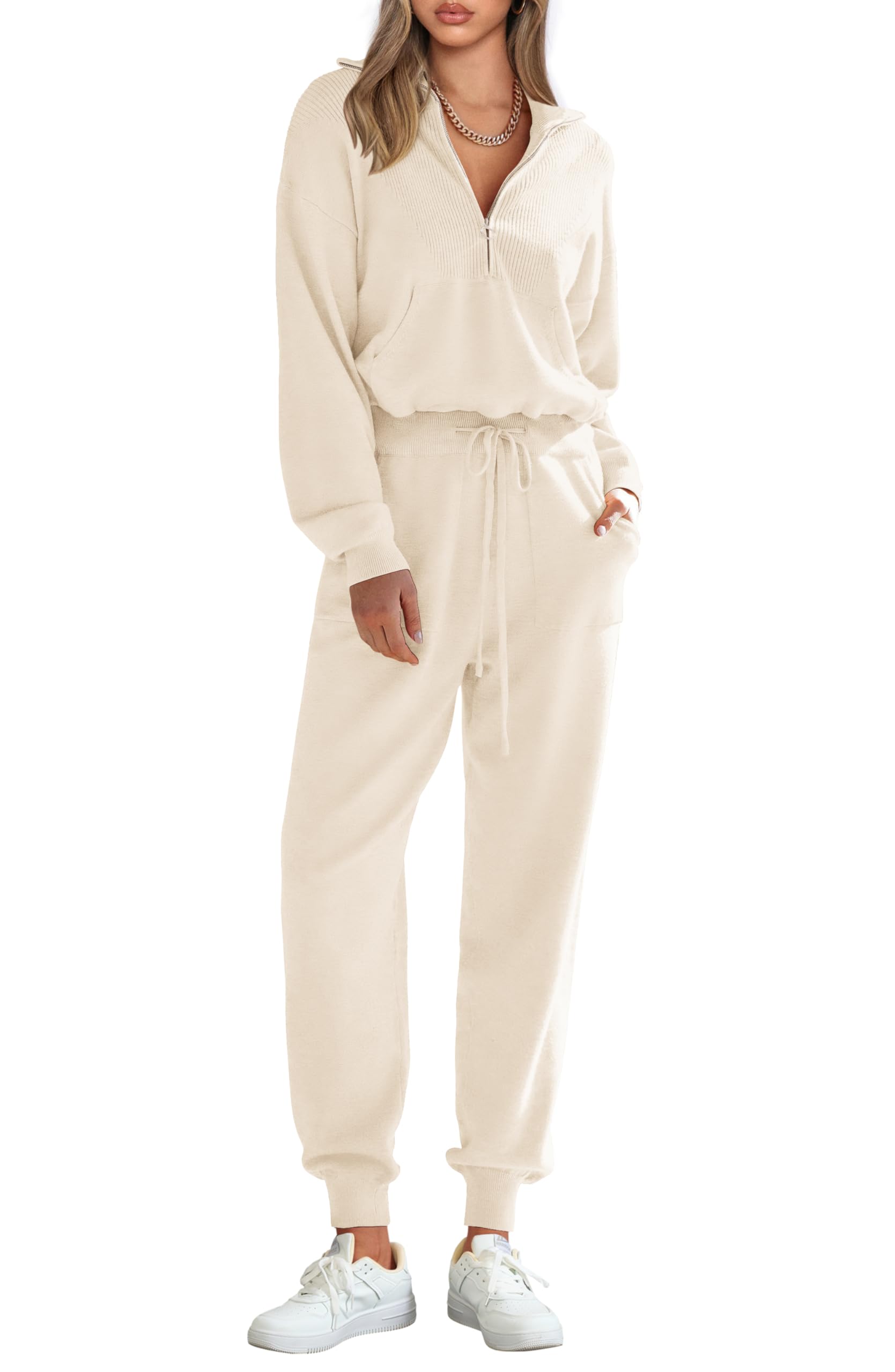 PRETTYGARDENWomen's 2 Piece Sweater Set Pullover Zip Up Sweatshirt Jogger Sweatpants Tracksuit Casual Outfit