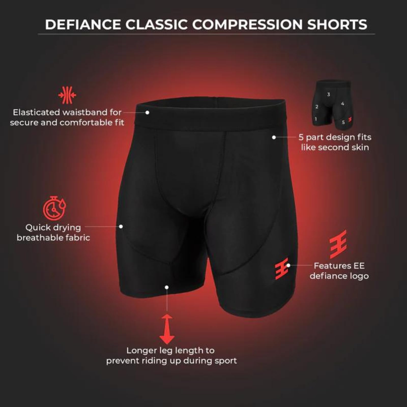 Defiance Pantalones cortos de compresión juvenil/junior (Juvenil Med 10-12)