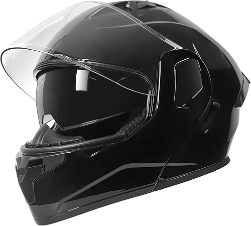 Miniatura 5 de SPARK Casco modular con visor abatible de doble visera para motocicleta, aprobado por DOT, de cara completa para adultos, hombres y mujeres (Negro