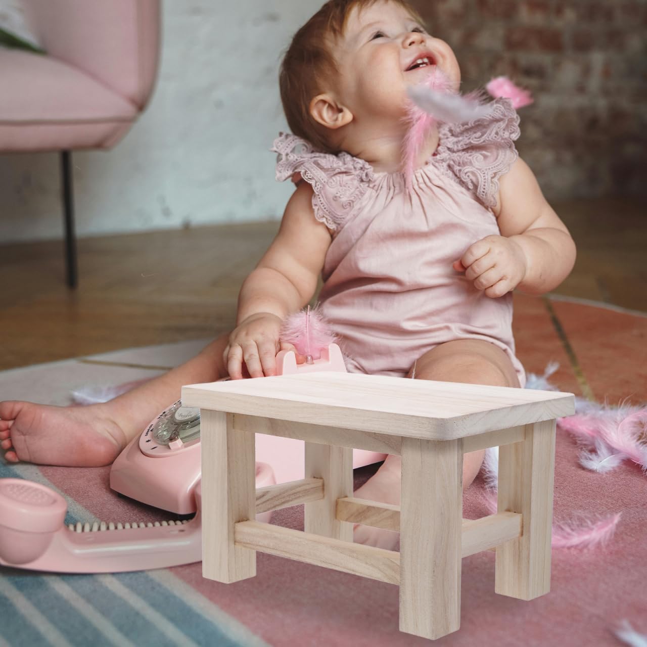Gatuida Taburete PequeñO De Madera Maciza para Cambiar Zapatos Taburete Bajo Multifuncional Compacto como ReposapiéS O Soporte para Plantas