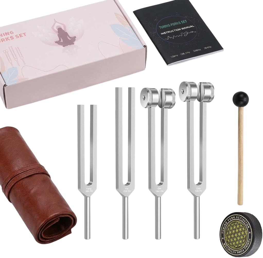 Tuning Forks for Healing Set - Suitable for Meditation Tuning Forks for Healing Yoga Tuning Forks for Healing Set - Tuning Forks for Healing 128 Hz, 136.1 Hz Om, 256 Hz, 384 Hz