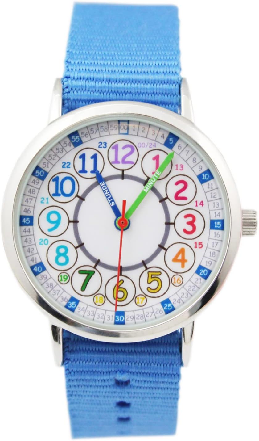 Bigbangbang Kids Analog Watch， Learning Time Watch, First Watch Soft Cloth Strap,Read time Study Time Todder Watch,Kindergarten Learn Time Watches,Pink Girl Watch， Girls Ages 7-10…