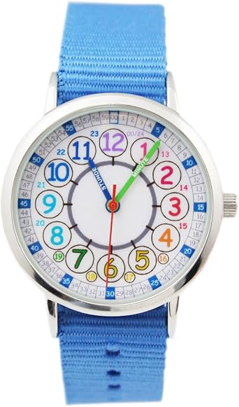 Bigbangbang Kids Analog Watch Learning Time Watch First Watch Soft Cross Strap Reading Time Study Time Toddler Watch Kindergarten Learning Time Watch Pink Girl Watch for Girls Age 7-10, blue, Strap