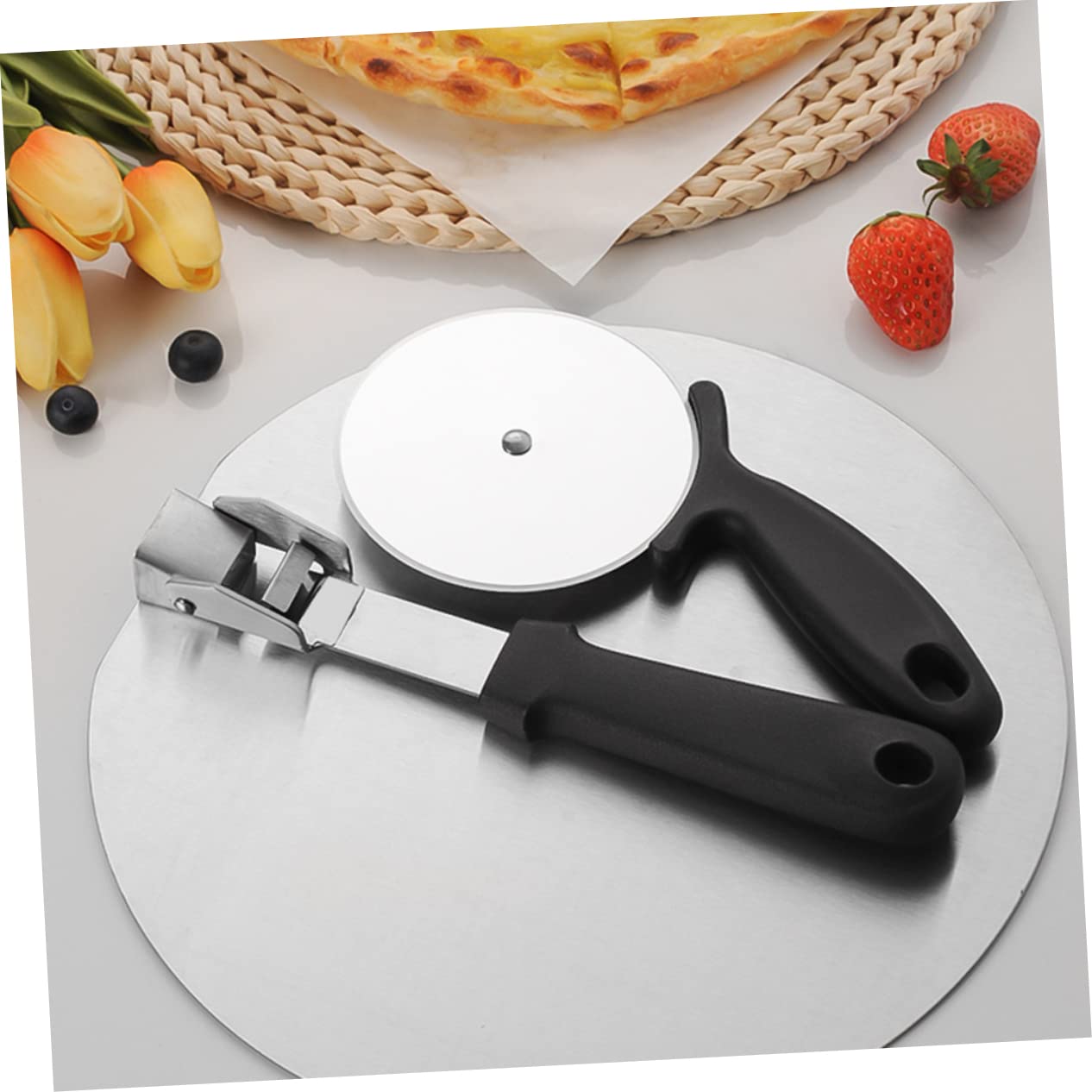 1 Set Cortador de Pizza de Acero Inoxidable Pala de Pizza Diseño Ergonómico para Cortar Tartas y Pan en Cocina Profesional y Doméstica