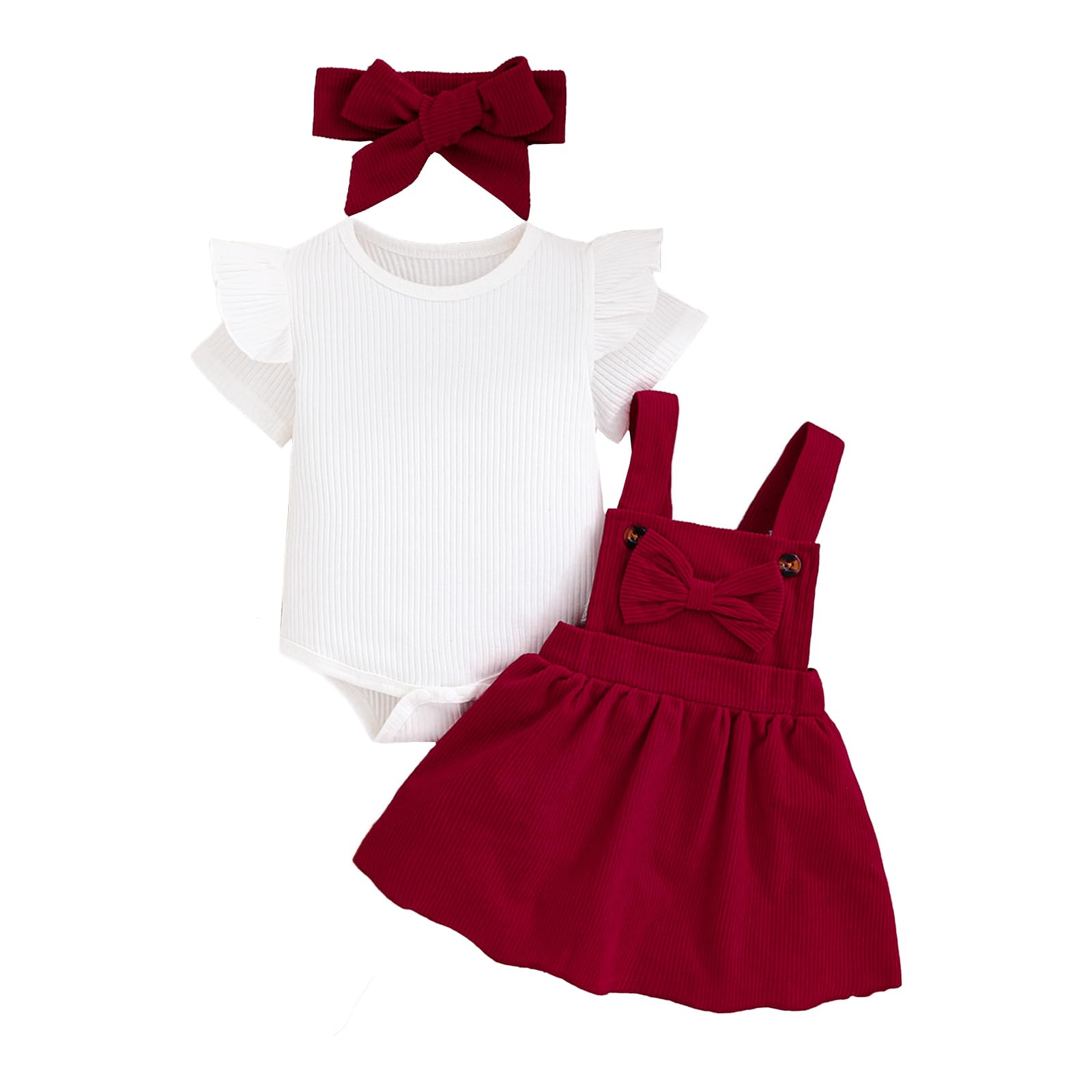 UUAISSO Conjuntos Falda Para Niña Recién Nacida Blusa de Manga Corta y Falda con Tirantes y Lazo Ropa de Verano Para Niña Bebé — view 8