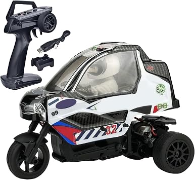 1/8 Scale RC Tricycle, 2.4G High Speed 3WD Rc Car Electric Tricycle Motorcycle with Adjustable LED Lights, Long Runtime, 370 Motor, WaterproofBlack