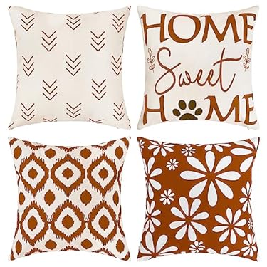 AMAZON - TOENGS Set of 4 Pillow Covers 18×18, Yellow Decorative Throw Pillows Covers Square Cushion Case Farmhouse Linen Fall Pillows Covers for Sofa Couch Room Bedroom Car