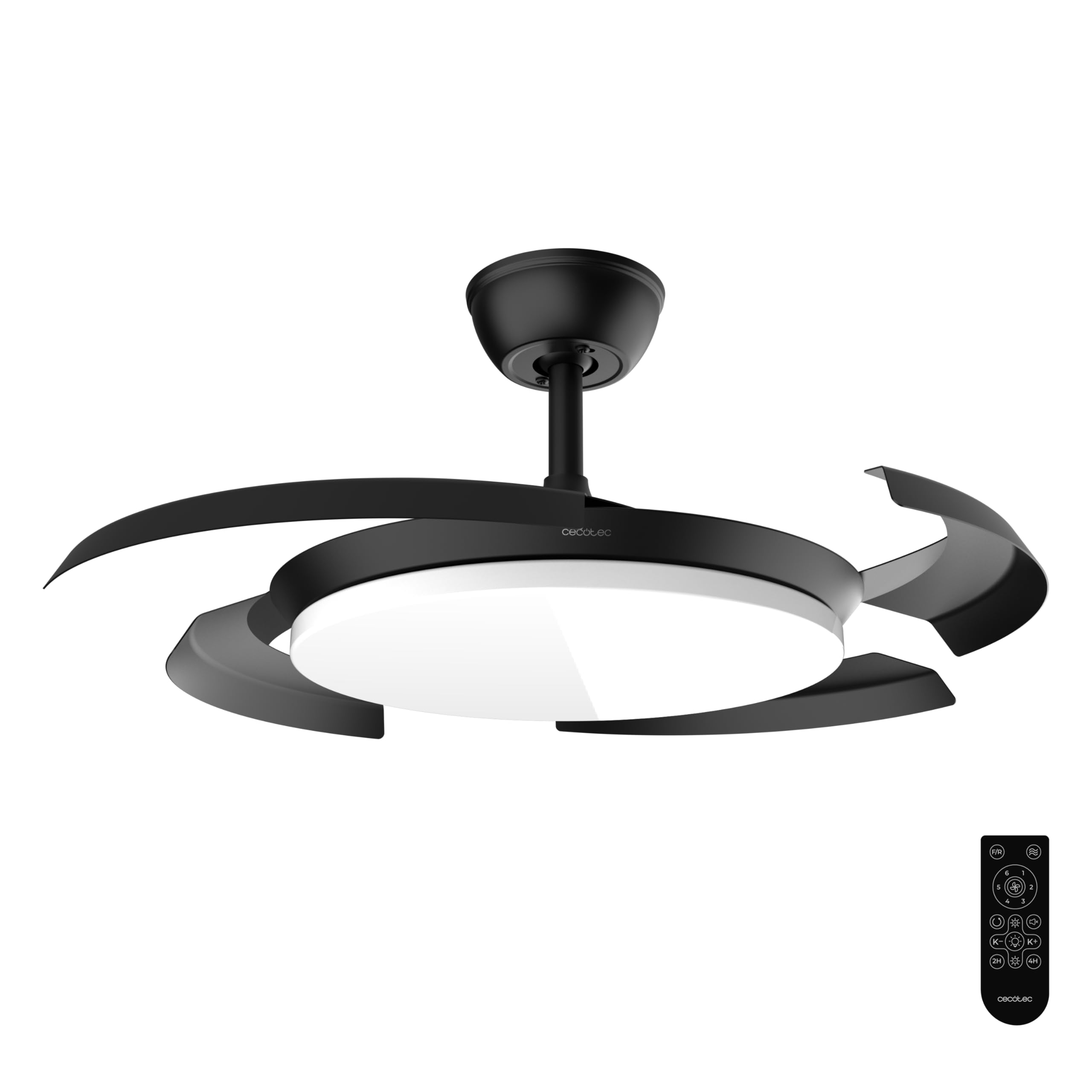 Cecotec Ventilatore da Soffitto con Luce con Pale Retrattili EnergySilence Aero 4500 Puzzle Invisible Black. 30W, Motore DC, Diametro 42", Luce LED, Telecomando, Timer, Funzione Estate/Inverno