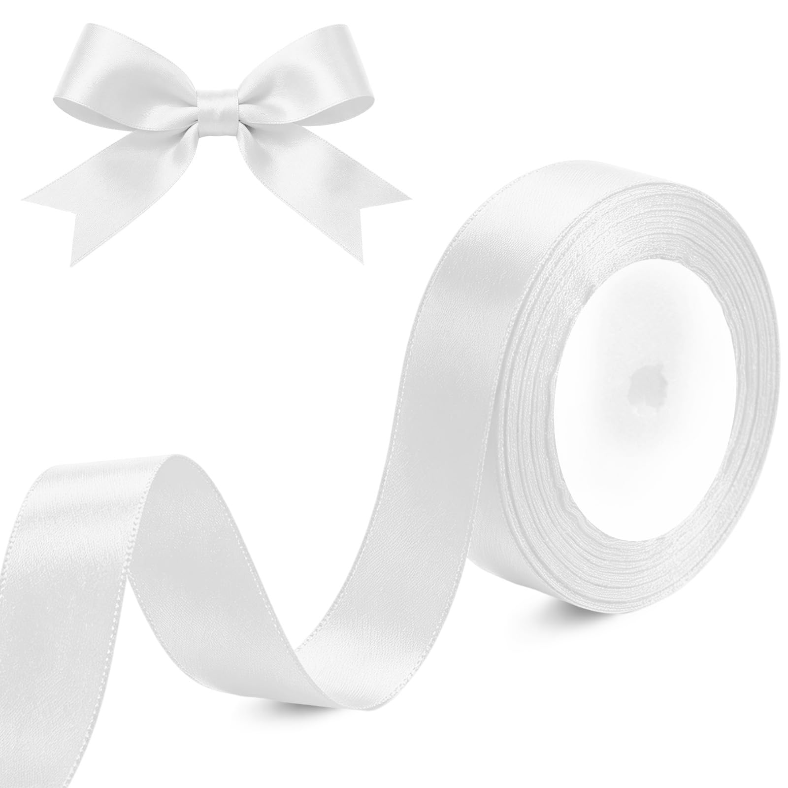 White Satin Ribbon, 20mm x 22m, Polyeste Thick Fabric Gift Wrap Ribbon for Craft, Flower Bouquets, DIY Sewing Project, Wedding, Bow Making and Valentines Christmas Decoration
