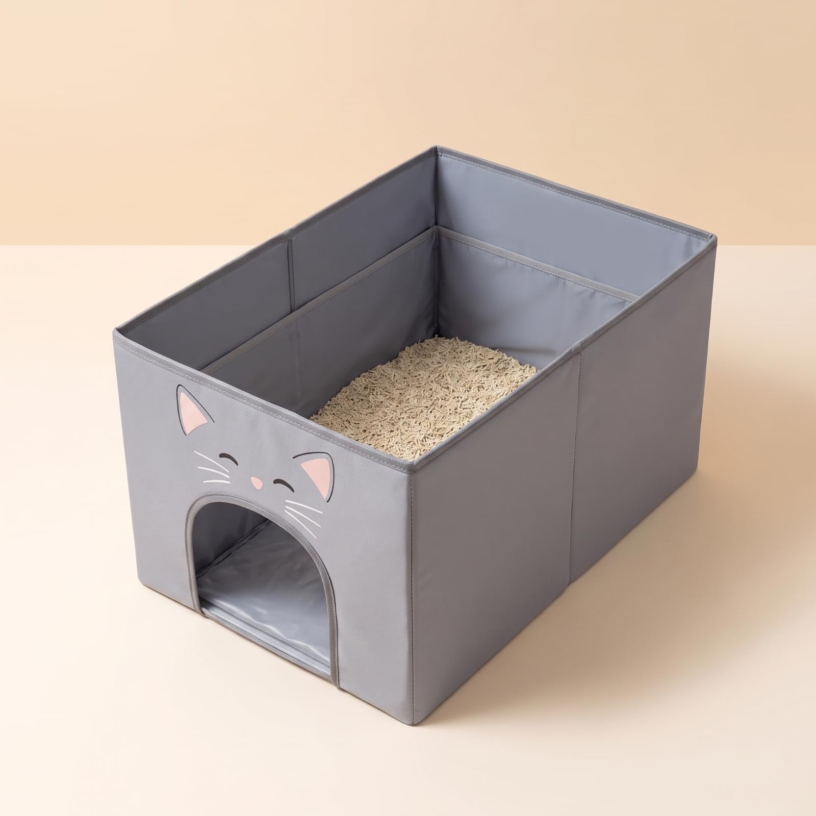 perfeclan Bandeja para Arena de Gato Portátil Arenero con Cubierta Plegable Caja Higiénica con Laterales Flexibles y Contiene Granos y Ahorra Espacio PP y