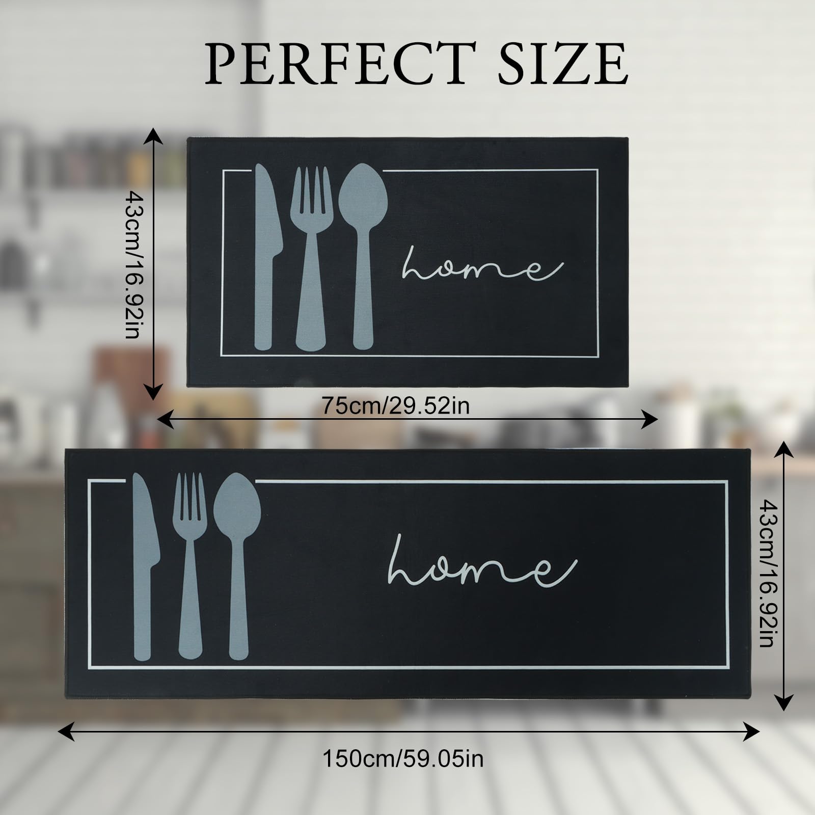 Tappetini da cucina 2 pezzi, Tappeto Cucina Antiscivolo, Antiscivolo Impermeabile PVC Tappeti da Cucina, lavabile, Adatto per corridoi, cucine, bagni, 43x75+43x150cm