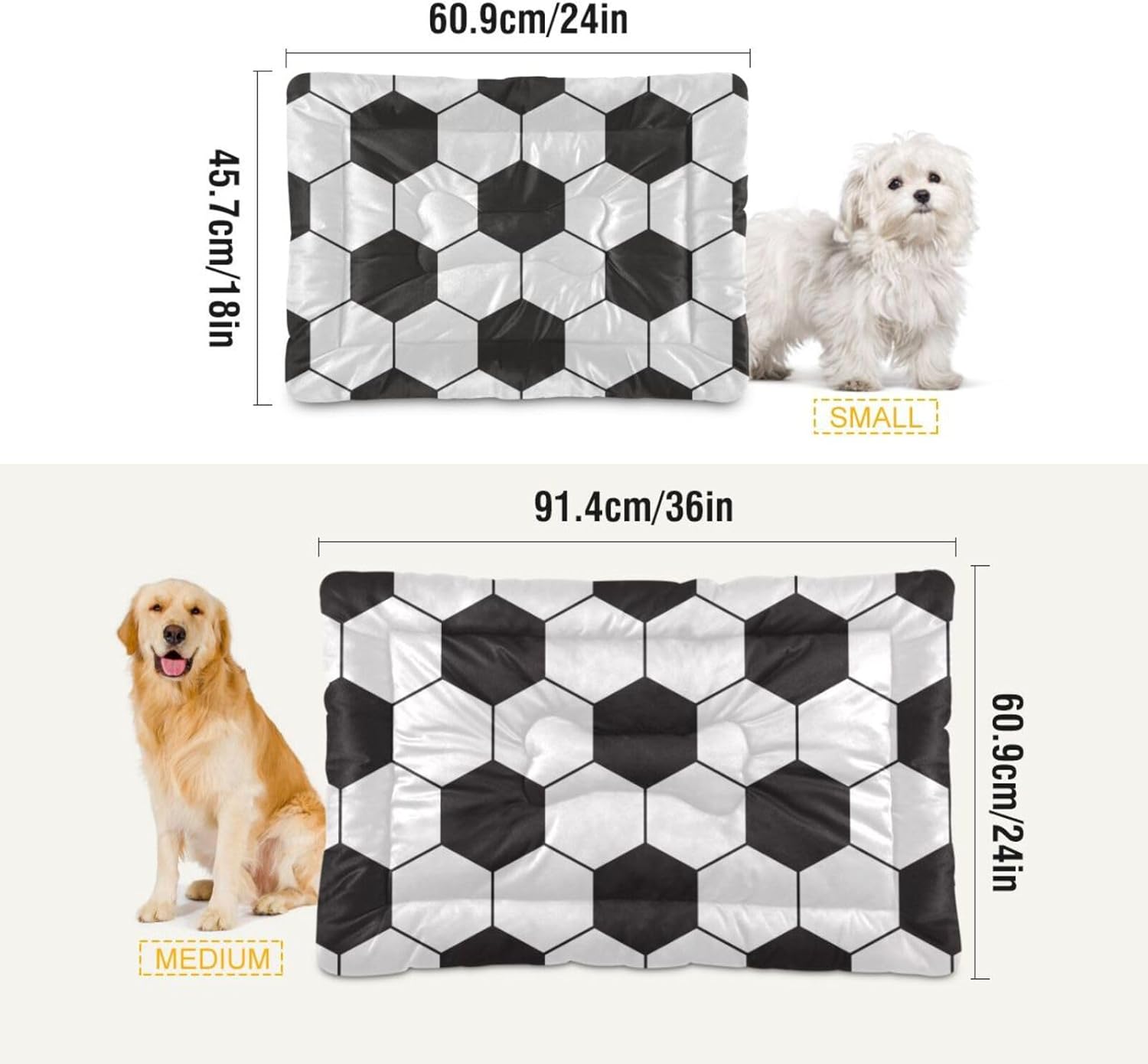 review Black-White-Soccer-Print Warm Dog Bed Mat, Dog Crate Pad for Small Dogs, Machine Washable Portable and Soft Pet Bed Mat, Anti-Slip 24 x 18 inch