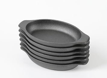 HAWOK Cast Iron Oval Mini Single Serving Bowls cooking/baking pans 6.5"LX4.7"W, 12oz, 6 Pcs