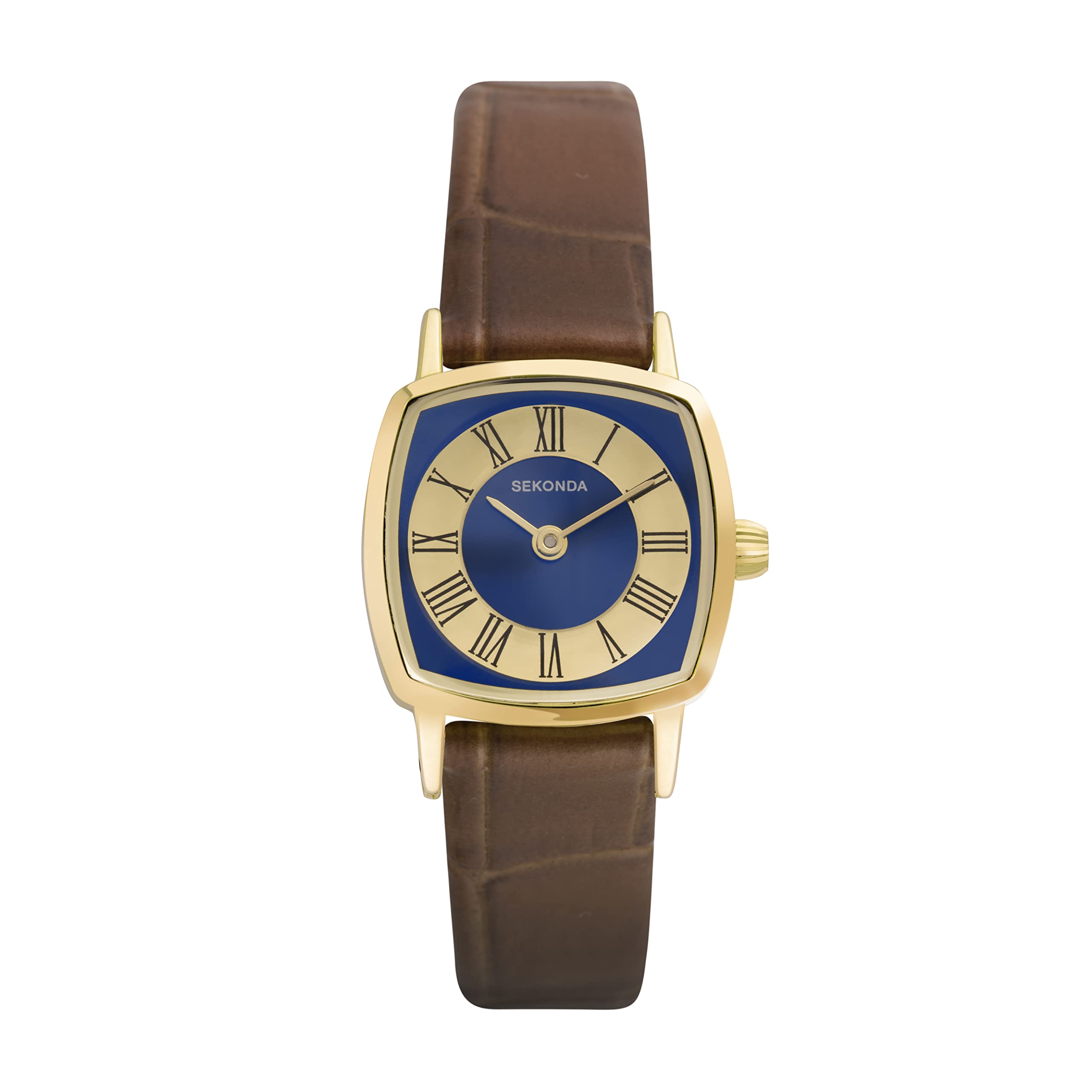 Sekonda Ladies Heritage 1970s Blue & Gold Dial Watch Brown Strap Model 40377