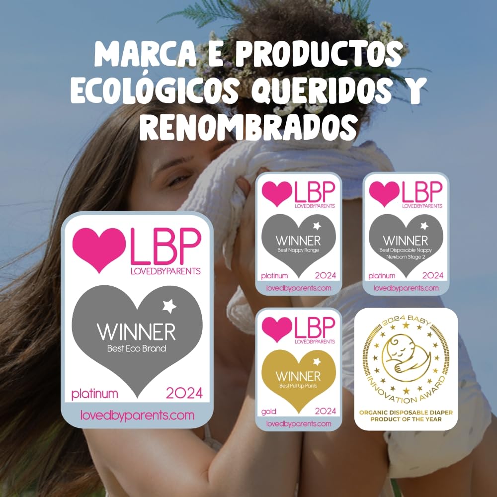 Eco by Naty Pañales para bebés: pañales ecológicos de origen vegetal, ideales para la piel sensible del bebé y ayudan a prevenir su pérdida (talla 4, 156 unidades)