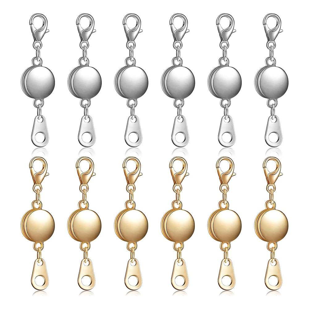 Littimoon 12 Pieces Locking Magnetic Jewelry Clasp Round Necklace Clasp Closures Bracelet Extender for Jewelry Making