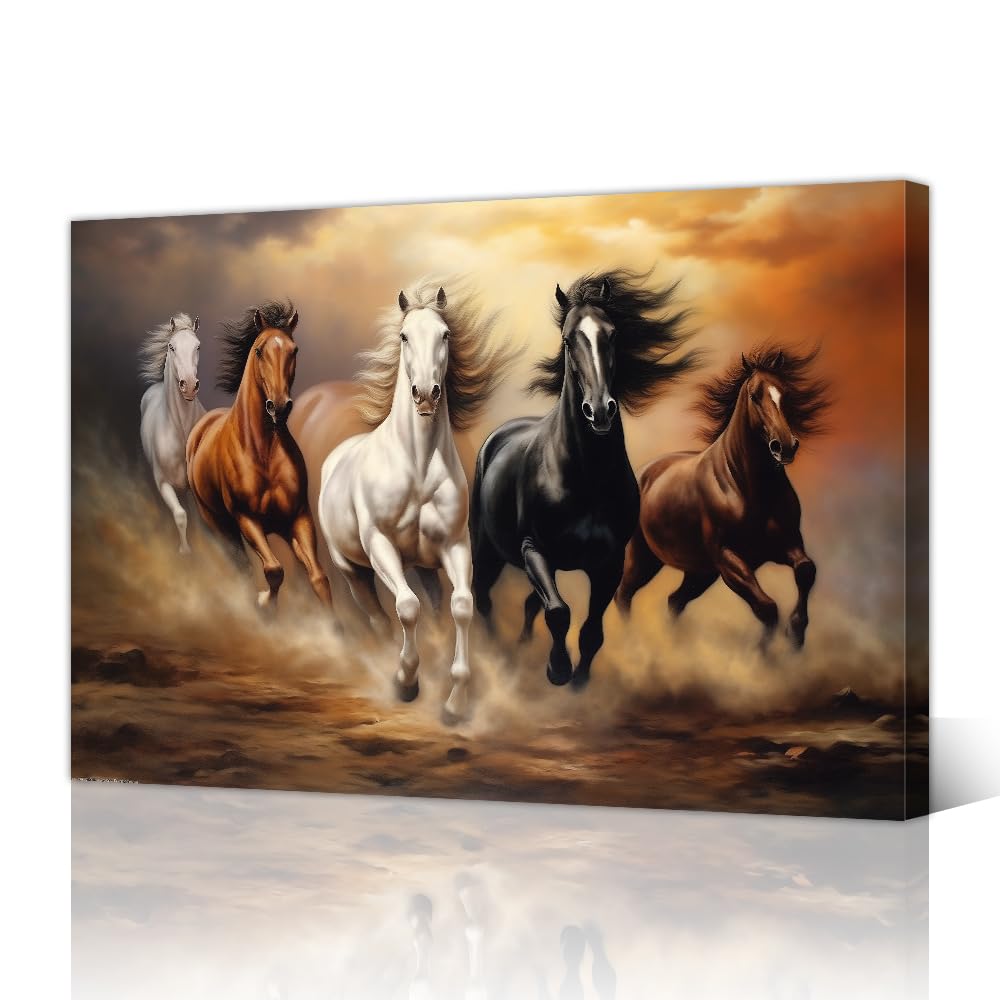 NAMENLAIMI Horse Canvas Wall Art Running Horse Picture Print Western Animal Paintings for Gallery Bedroom Decor Frame(Horse-3,12.00" x 18.00")