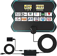 Antena de TV digital HD interna, 2025 4K 1080p canais locais gratuitos de televisão até 800 km de alcance de antena de TV para Smart TV e antena de cabo coaxial HDTV antiga de 5 m para TV