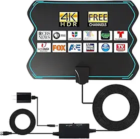 Antena de TV digital HD interna, 2025 4K 1080p canais locais gratuitos de televisão até 800 km de alcance de antena de TV para Smart TV e antena de cabo coaxial HDTV antiga de 5 m para TV
