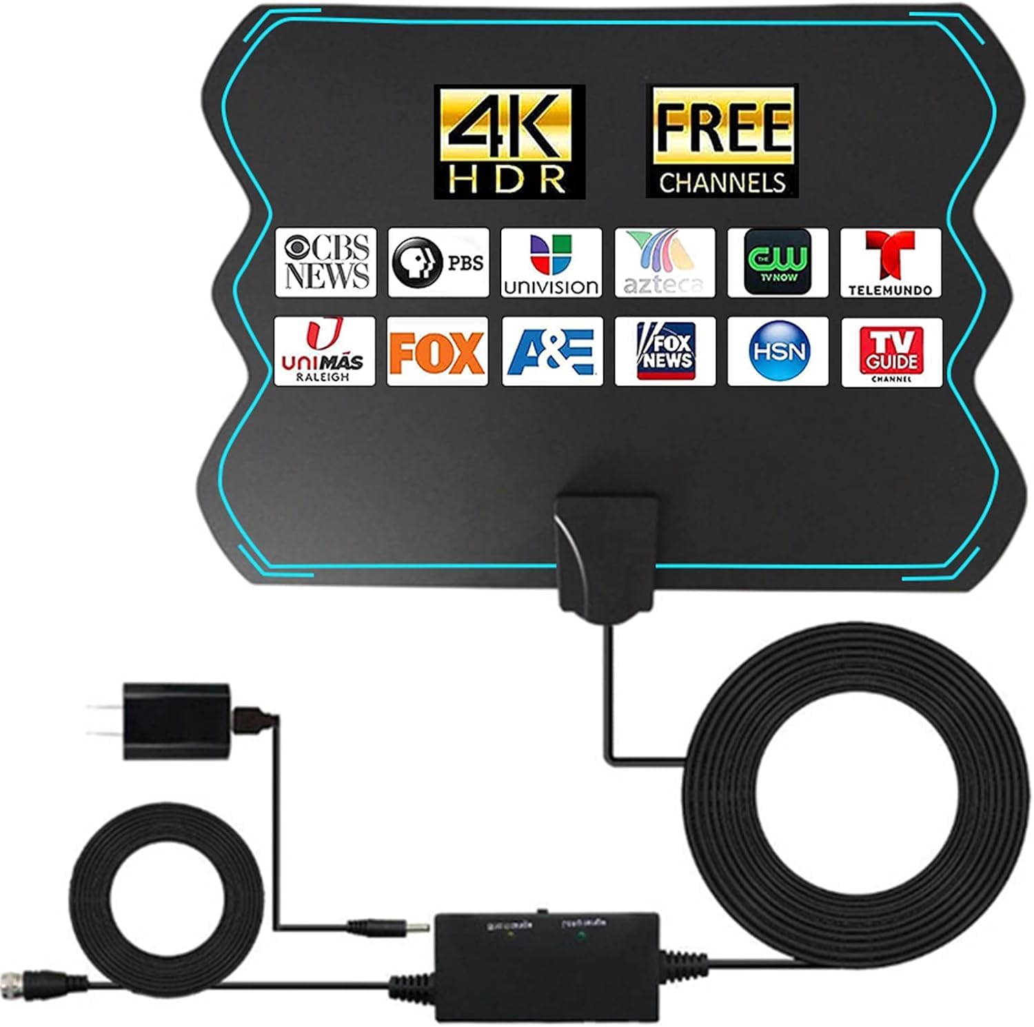 EUBSWA Antenna TV Digital HD Indoor, 2025 4K 1080p Television Free Local Channels Up to 500+ Miles Range TV Antenna for Smart TV and Old TV-16.4ft Coax HDTV Cable Antena para TV