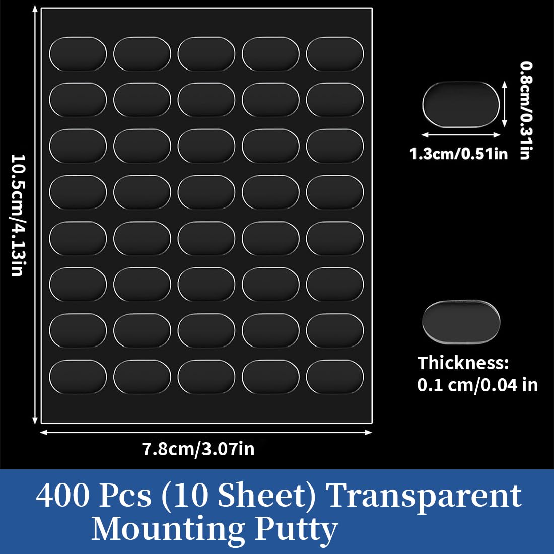 400 Pezzi Adesivo Trasparente 13x8mm, Colla Gel Rimovibile per Appendere Poster, Immagini, Artigianato