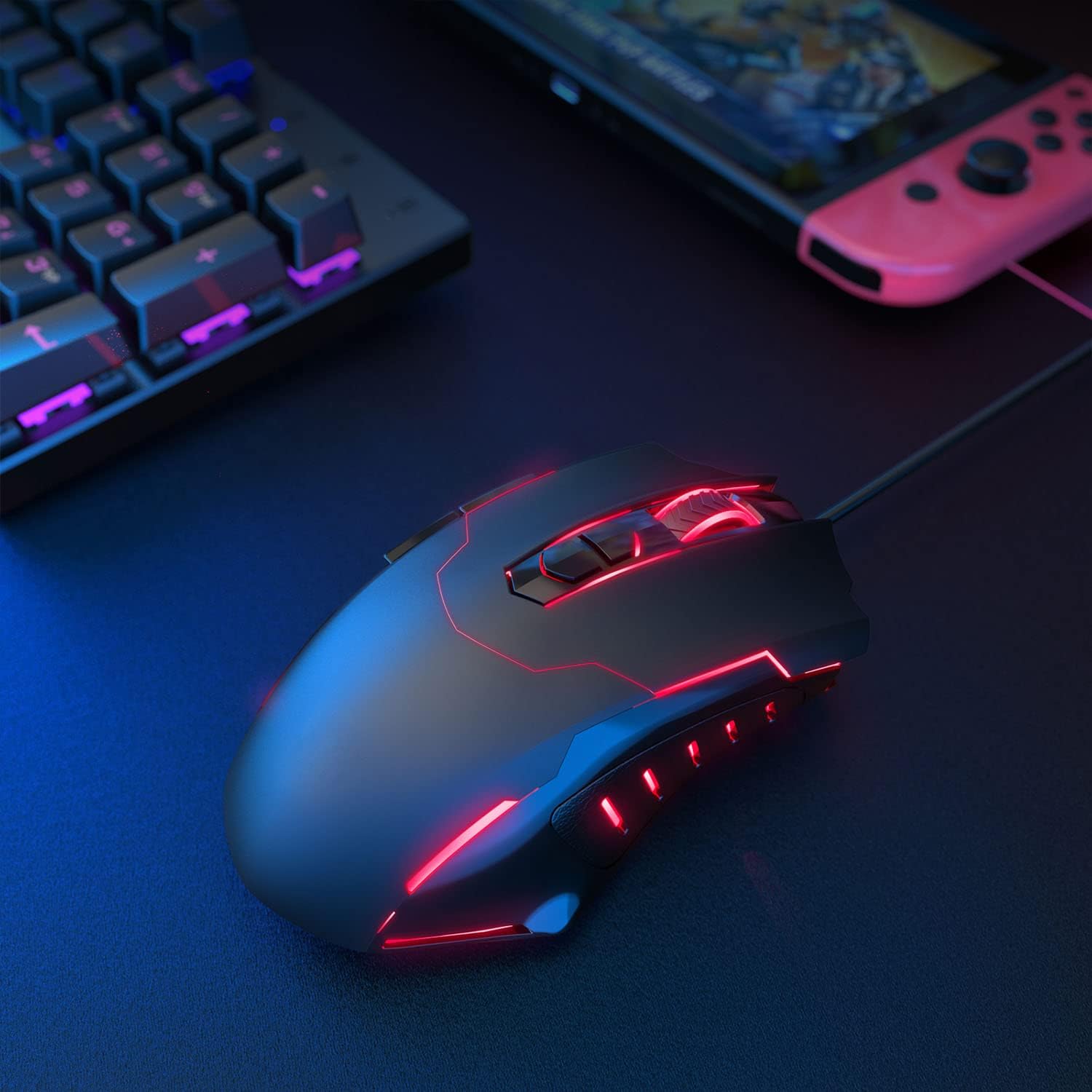 Tmaine Wired Gaming Mouse, Optical PC Gaming Mice with 16.8 Million RGB LED Backlit, High-Precision Adjustable 7200 DPI, 7 Programmable Buttons, Ergonomic USB Mouse for Windows/PC/Mac, Black