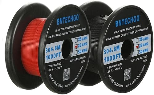 Vista 62 de BNTECHGO Carrete de alambre de silicona calibre 28 de 250 pies, negro, flexible, 28 AWG, alambre de cobre estañado trenzado