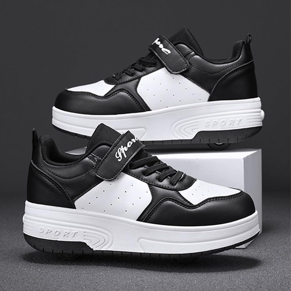 Mateju Chaussures à roulettes Fille Garçon Patins à roulettes Rétractable Enfant avec 2 roulettes 2 en 1 Chaussures de Skateboard Réglables Adolescents pour Homme Femme 29-40 EU