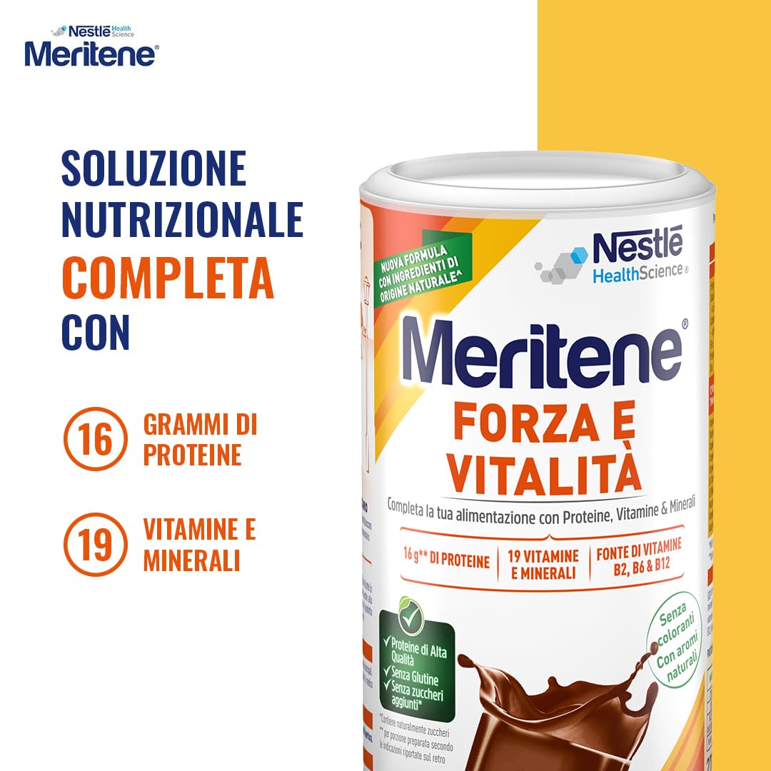 Meritene Forza & Vitalità Bundle - Cioccolato, Vaniglia, Caffè, 270g | 3 barattoli, alimento in polvere con vitamine, minerali e proteine
