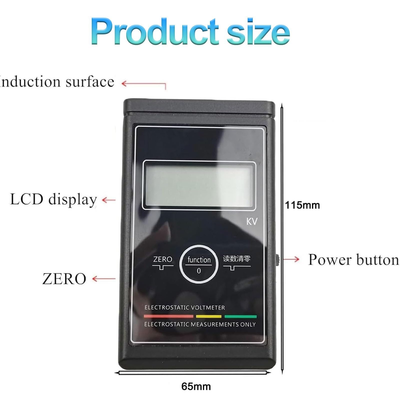 Misuratore Di Elettricità Statica Portatile Con Display Lcd, Tester Di Campo Elettrostatico Per 0–50 Kv, Azzeramento Con Un Solo Clic, Frequenza Di Misurazione Di 3 Volte Al Secondo, Per Filati