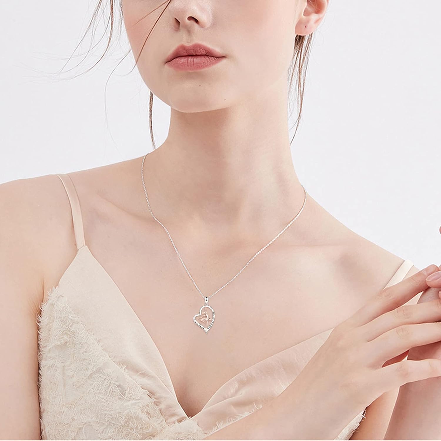 Ballerina Ballet Necklace Gifts for Women : 925 Sterling Silver Heart Ballet Dancer Necklace Dance Recital Gifts for Teens - Image 2