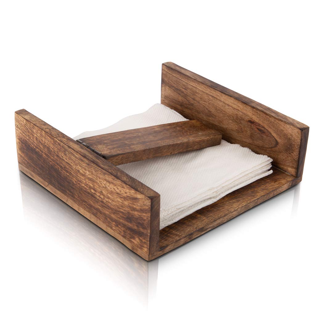 Decorative Wooden Napkin Tissue Paper Holder Dispenser Organizer Elegant Decor For Office Bedroom Nightstand Vanity Counter Top Bathroom Kitchen Dining Table Countertop Birthday Housewarming Gifts