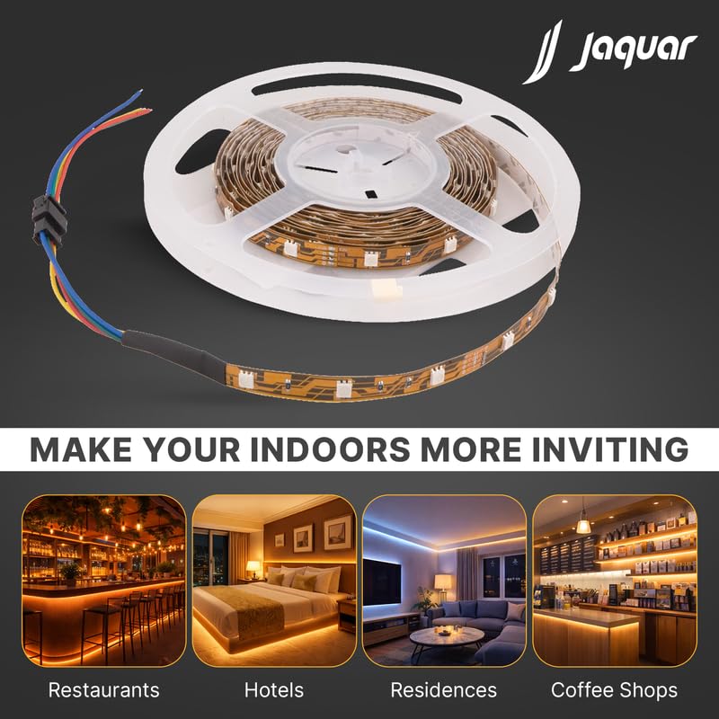 Image of Jaquar 24W Janus LED Strip Light | 5-Meter with 300 LED Strip Light for Home, Bedroom, Decoration & False Ceiling | Warm White | Pack of 1 (Driver Required Separately) | Indoor Lighting | IP20 Rating