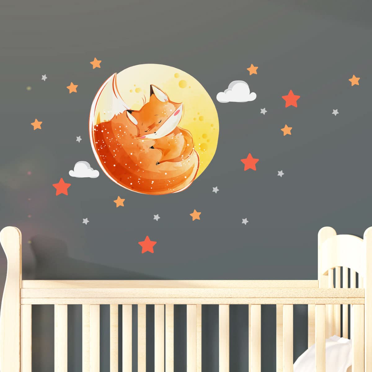 Ambiance Luminous Luminous Naklejka - Dream Fox - Naklejka ścienna Sufitowa Dziecko Fluorescencyjna | H30 x L40 cm + 50 gwiazdek