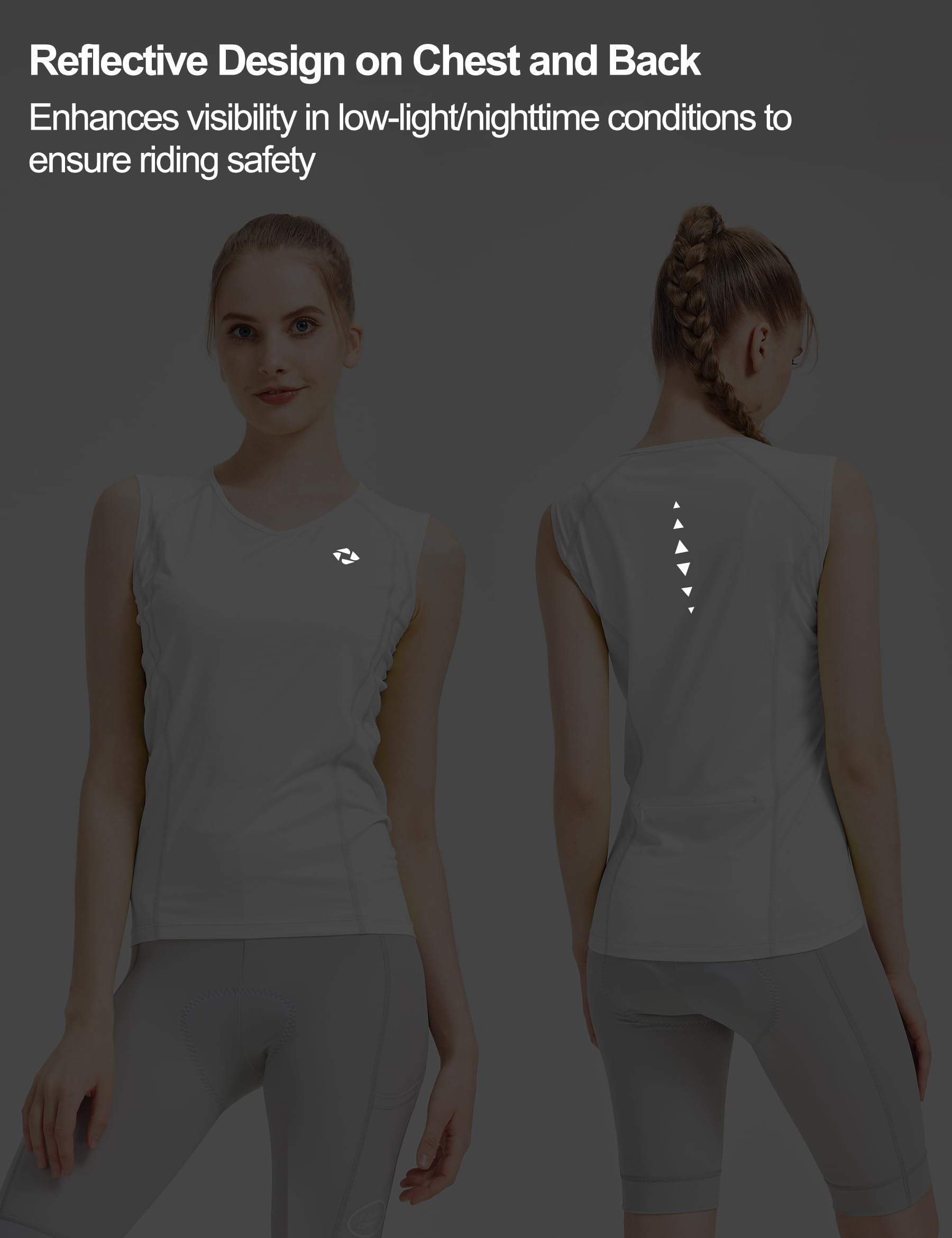KUTOOK Maillot de Ciclismo Sin Mangas para Mujer Secado Rápido Transpirable Sin Mangas Camiseta Funcional con Marcas Reflectantes Maillot Ciclismo Verano V612