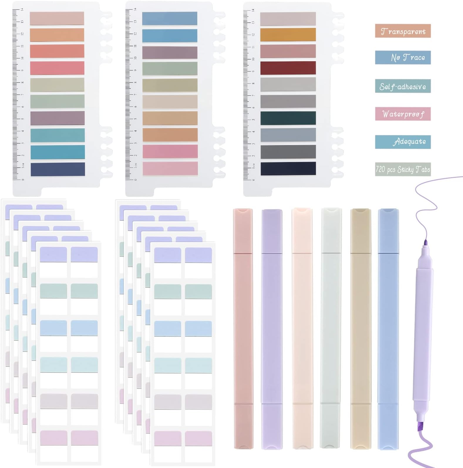 Book Annotation Kit Book AnnotationTabs 720PCS Sticky Tabs for Reading Flag Tabs with 6PCS Pastel Highlighters Bible Reading File Tabs for Book Annotation Supplies