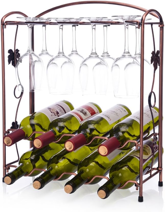 AcornFort W-211 EXTRA LARGE 8 Bottles 8 Cups Bronze Classical Style Wine Rack Cup Holder