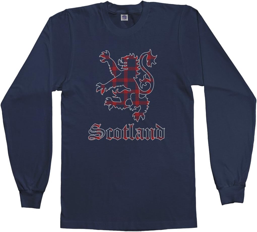 Threadrock Men's Plaid Lion of Scotland Long Sleeve T-Shirt