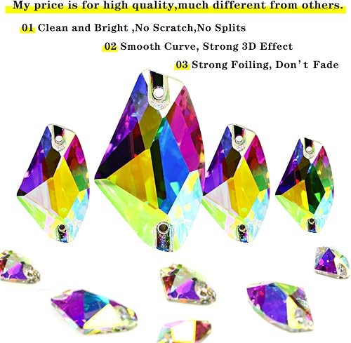 Miniatura 2 de DONGZHOU Dysmorphism Crystal AB - Piedras de imitación para coser con parte trasera plana con agujeros, piedras de coser cuentas para manualidades,