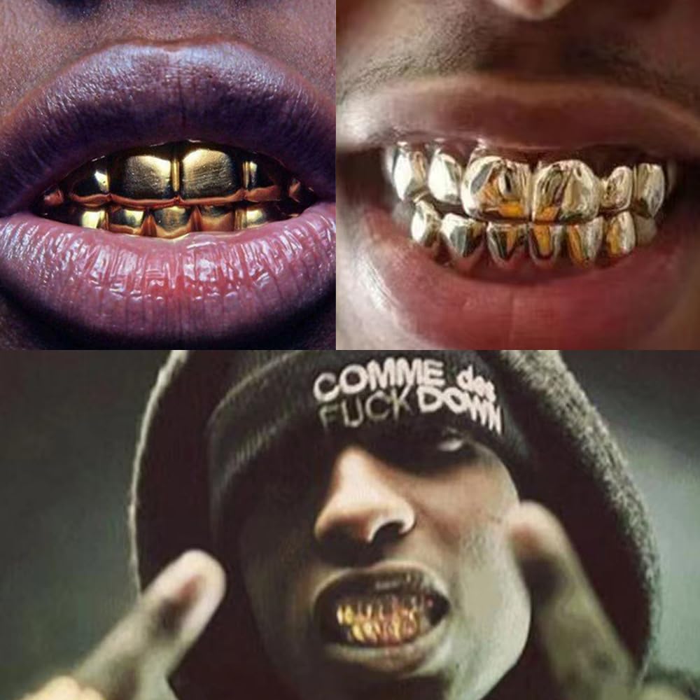Hip Hop złote zęby, biżuteria na zęby, rekwizyty do zębów rapera, biżuteria męska, na orację, Halloween, imprezę, dekoracja, hip hop, miedziane szelki dla miłośników (złoty), Wysokiej jakości
